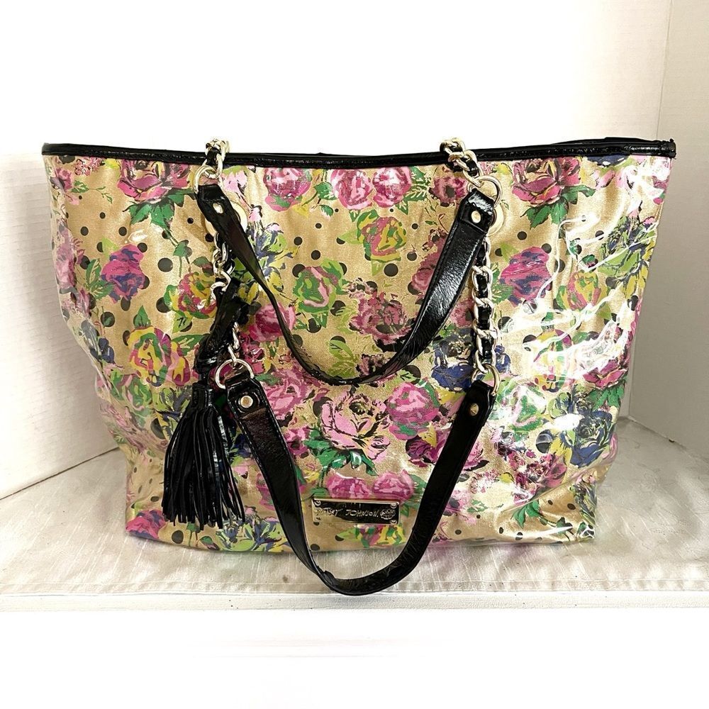 Betsey Johnson Extra Large Tote Bag Gold Floral